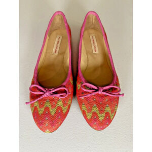 ALI MCGRAW Pink Green Recycled Plastic Ballet Flats Slip On Shoes Bow‎ Size 6.5